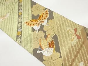 斜線に蝶・桜模様織出し全通袋帯